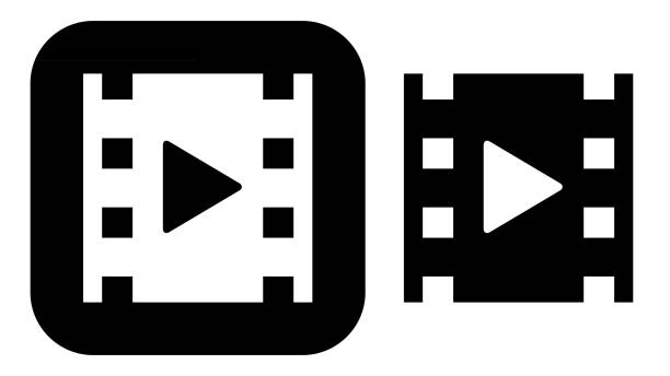 Vector illustration of black and white film strip play button icons